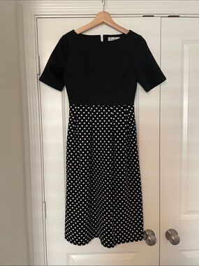 Vfemage M  Black & White Polka Dot Midi Dress